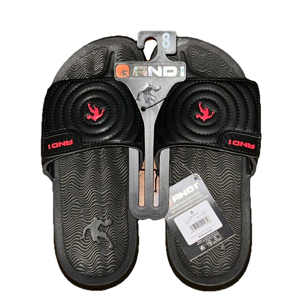 AND1 Men’s Athletic Adjustable Swirl Slide Sandals Black Size 8